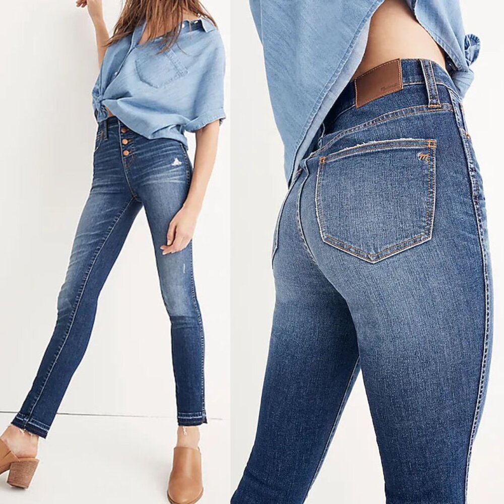 Madewell 10" High-Rise Skinny Jeans Drop-Hem Edition Women's 26 Button Fly $135